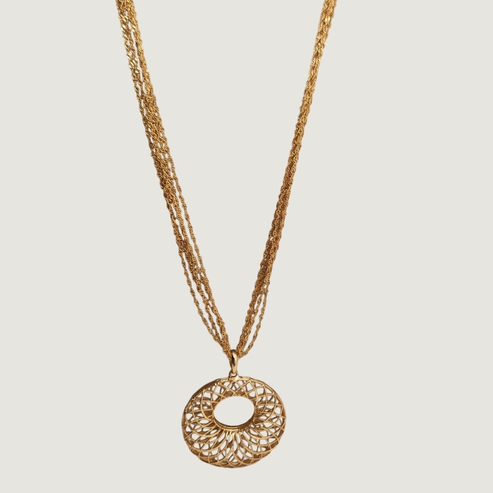 Statement Necklace Bellezza Italy 5 Strand Gold Tone Open Filigree Pendant Glam